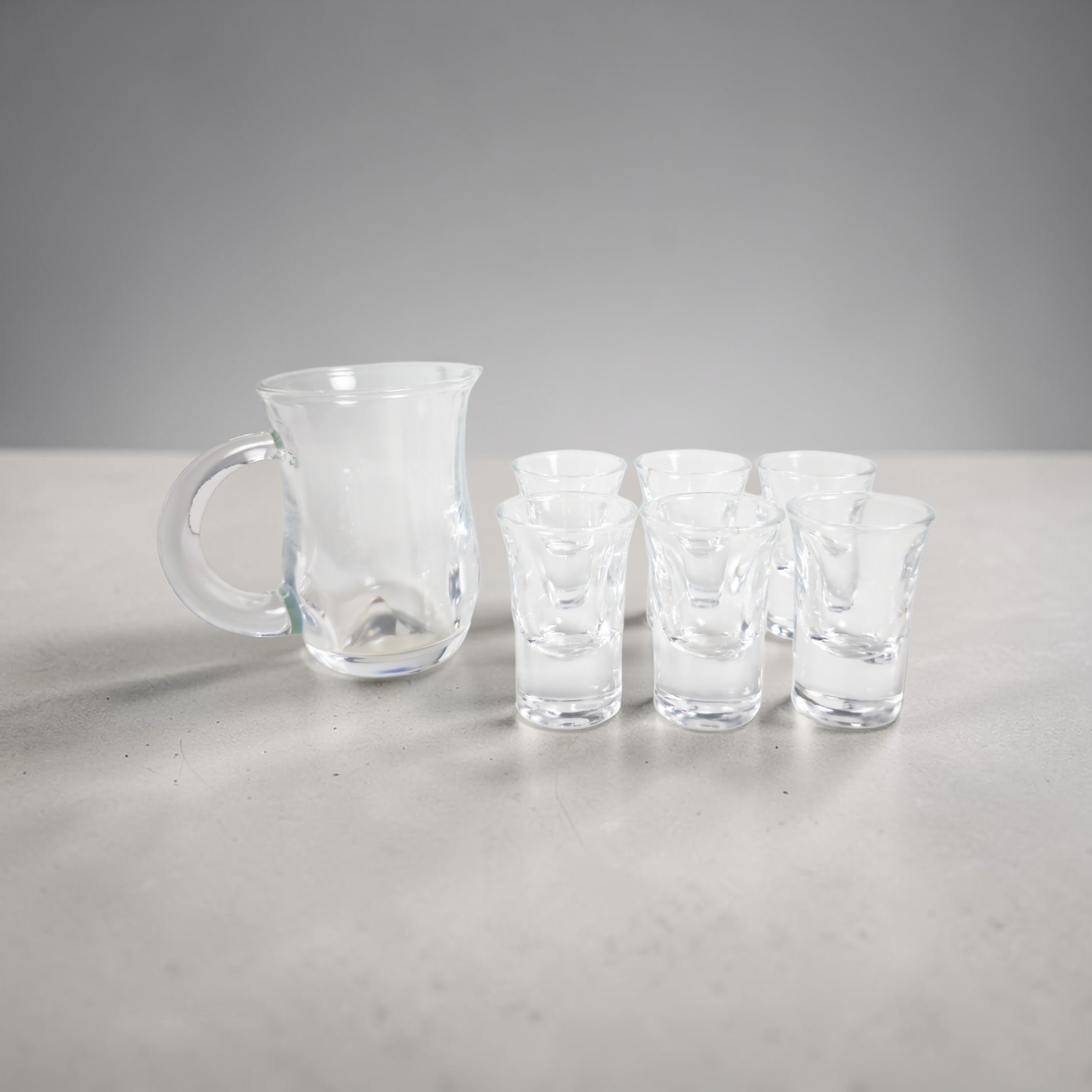 Glass Pitcher and Shot Glass Set