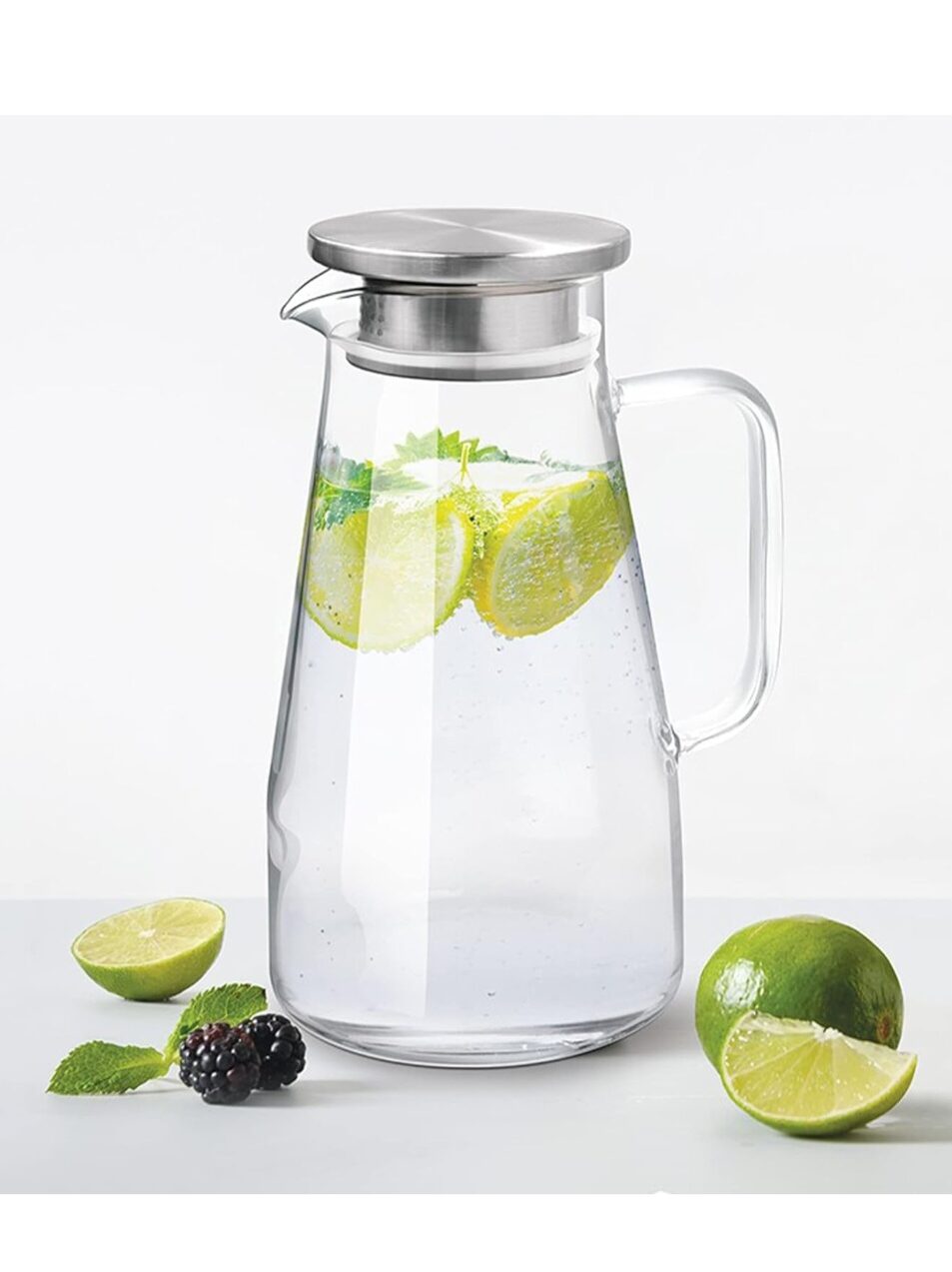 Glass Water Pitcher with Stainless Steel Lid