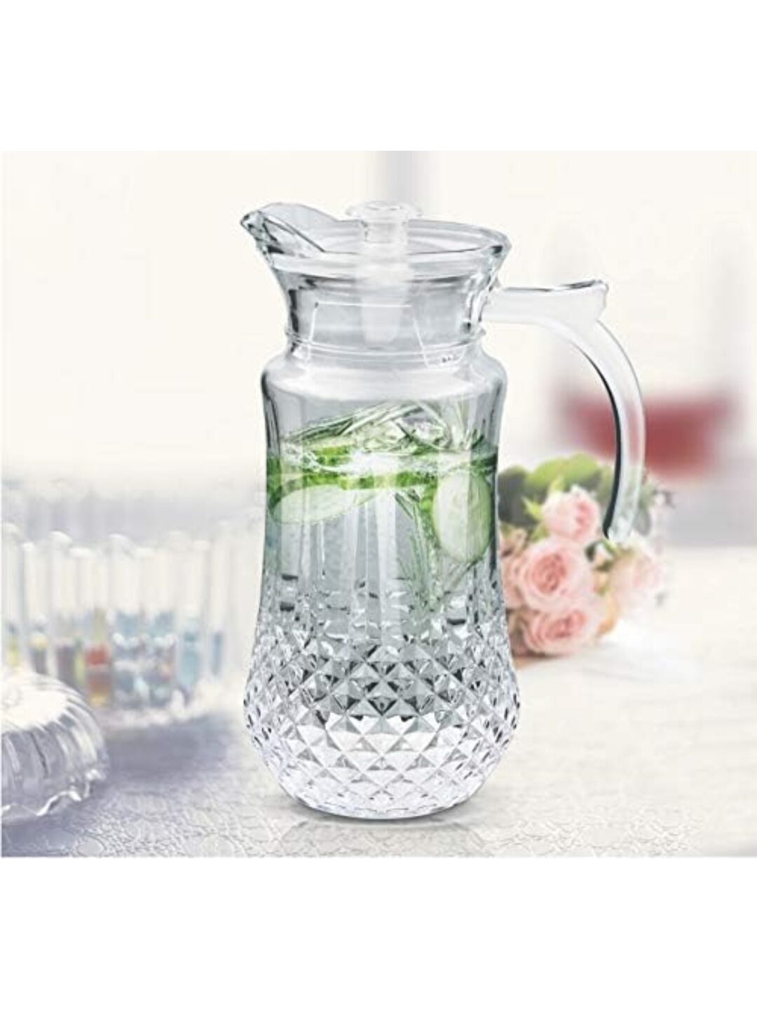 Crystal Cut Glass Water Pitcher with Lid