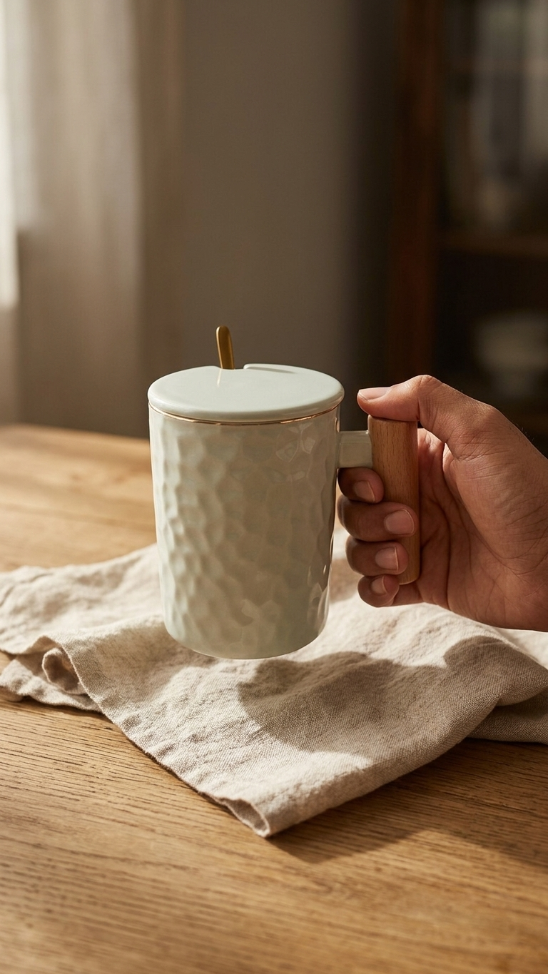 Ceramic Tea Infuser Mug With Wooden Handle