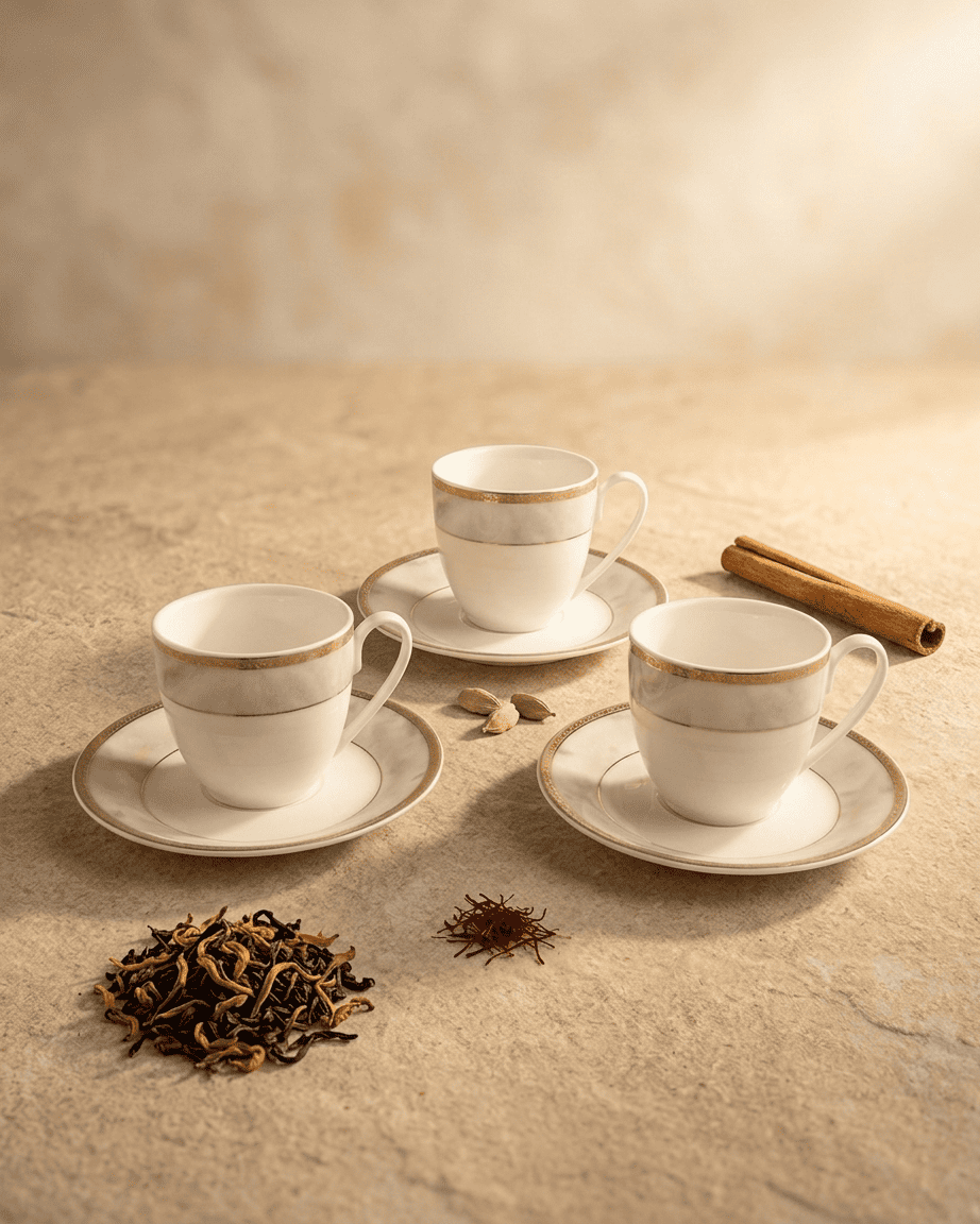 Elegant Gold Trimmed Porcelain Tea Cup And Saucer Set