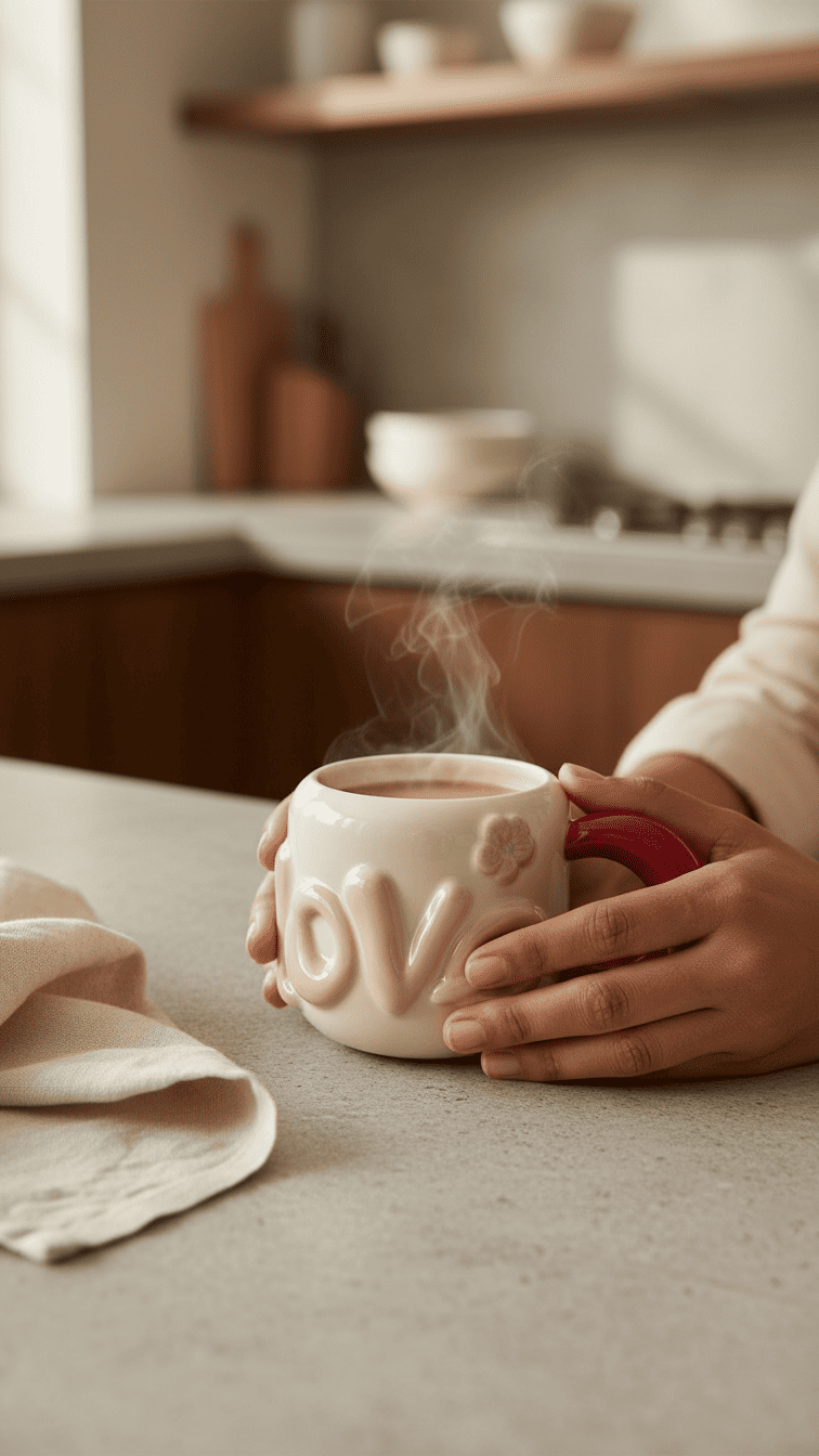 Love Ceramic Mug with Red Handle