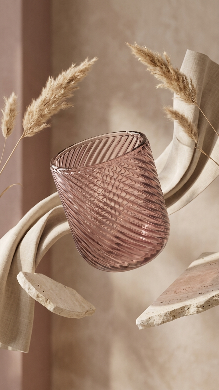 Pink Spiral Textured Glass Vase