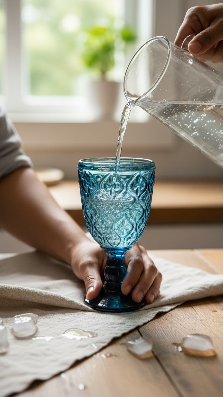 Teal Blue Textured Glass Goblet