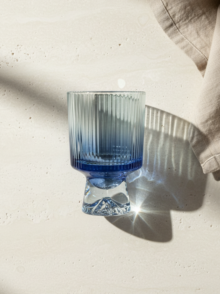 Ribbed Crystal Pedestal Drinking Glass