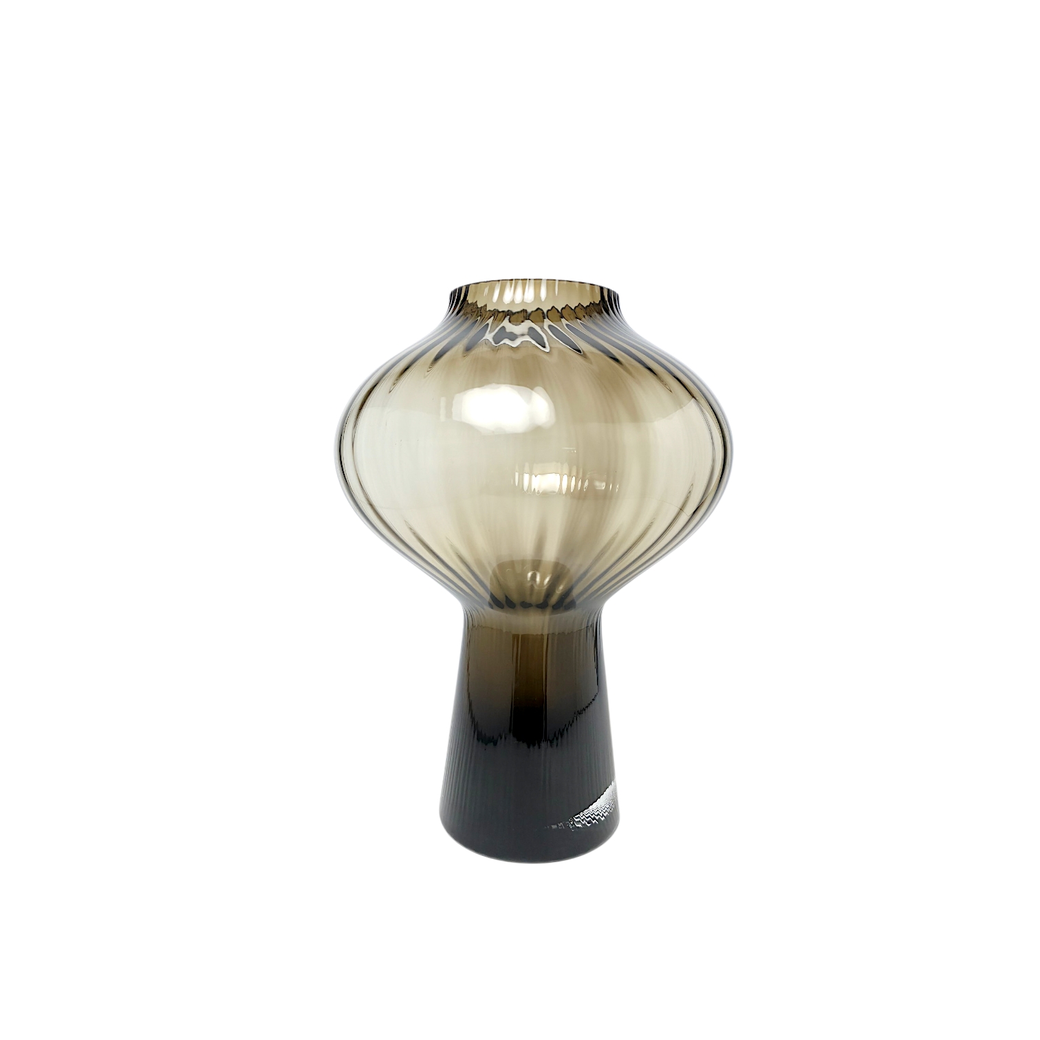 Smoky Grey Glass Table Lamp with Ribbed Dome Shade