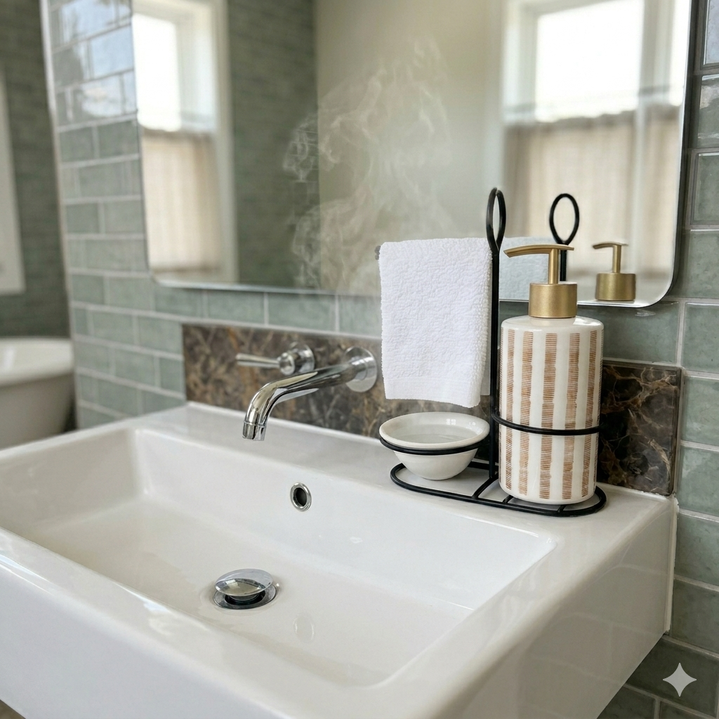 Bathroom Sink Organizer Set With Soap Dispenser
