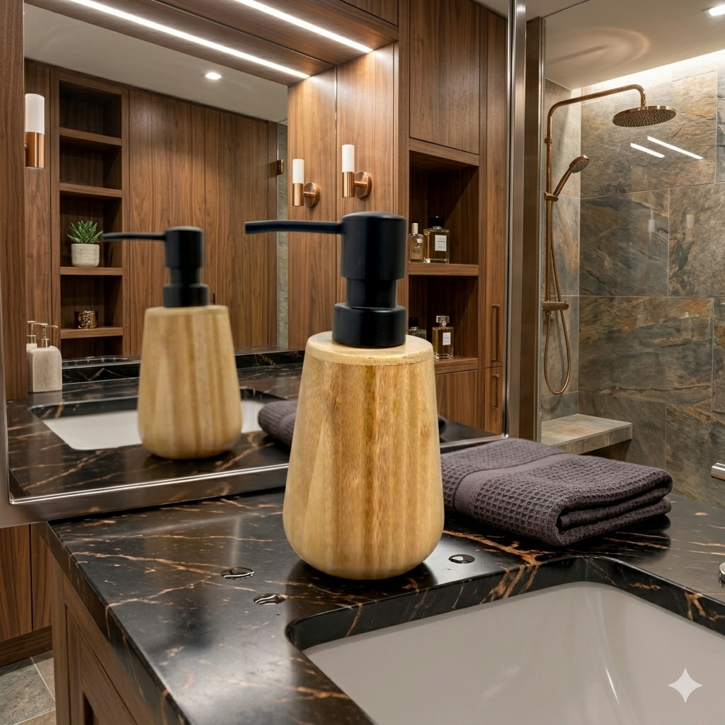Wooden Soap Dispenser with Black Pump