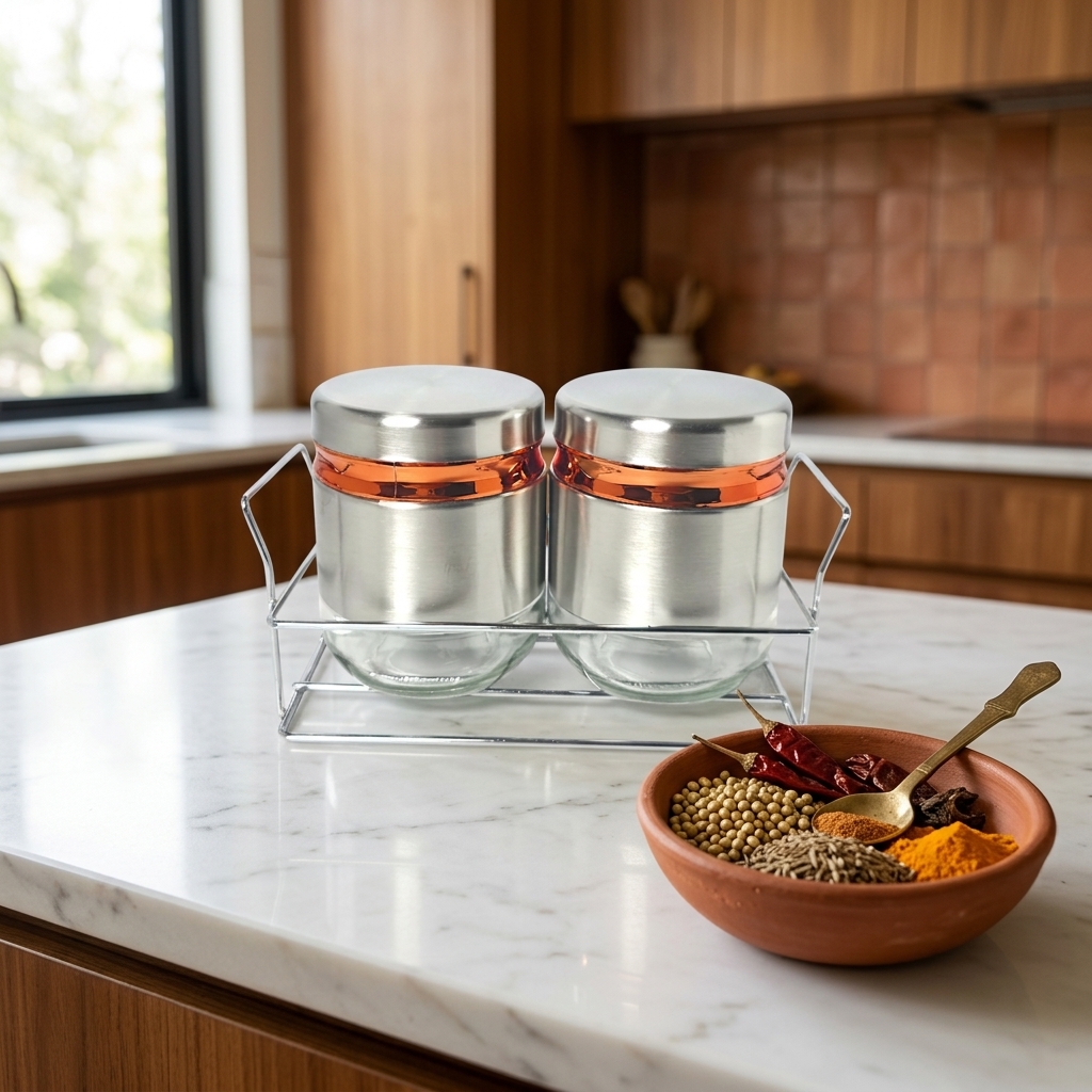 Stainless Steel Salt and Pepper Shaker Set with Holder