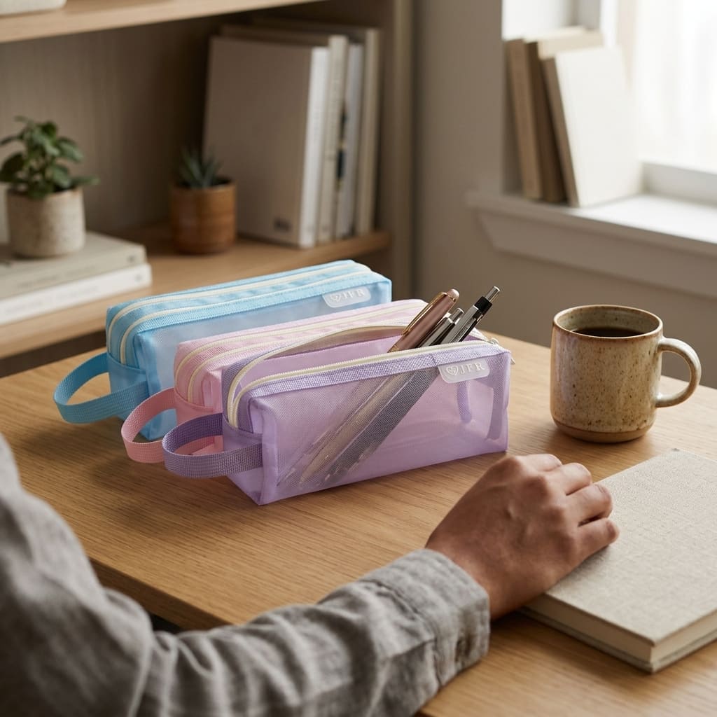 Translucent Mesh Pencil Case With Handle